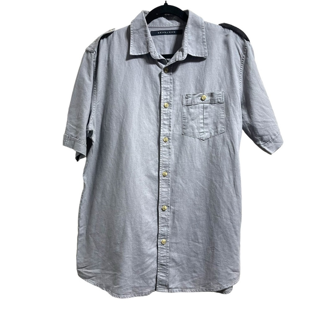 Sean John Linen Blend Casual Button Up Short Sleeve Shirt Men’s Size Medium